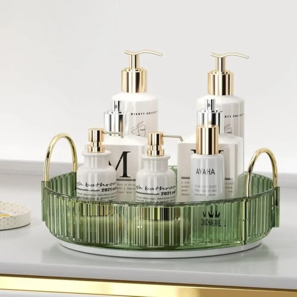 Rotating Makeup Organizer, 1-Tier Vanity Spinner for Skincare & Cosmetics, Green
